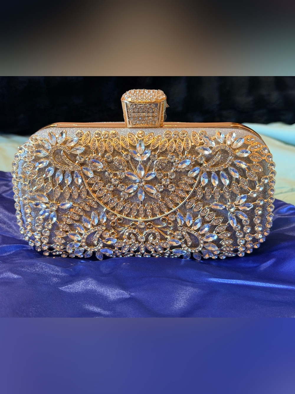 Gold Jeweled Evening Clutch - Rhinestone Embellished Bridal Wristlet